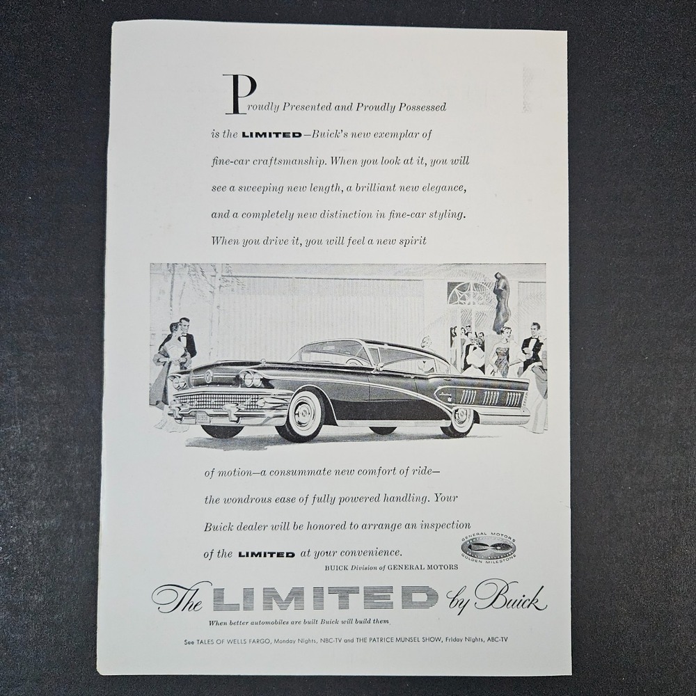1957 The Limited By Buick General‎ Motors Golden Milestone Car Vintage Print Ad